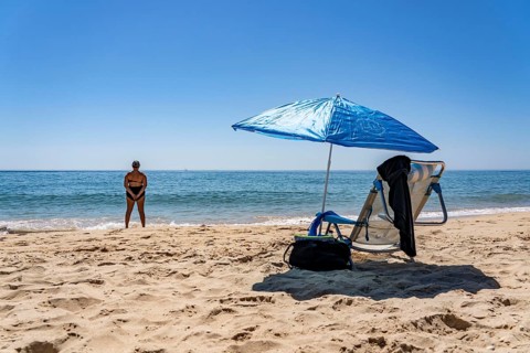 Kilometre-long beach Praia da Ilha de Tavira, on the island off Tavira, partly managed, Algarve,