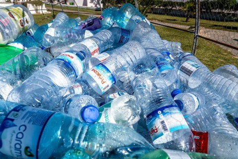 Collection containers for PET bottles, containers, plastic bottles, Portugal has no deposit system,