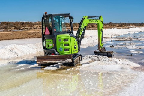 Salt extraction on the Algarve coast in Portugal, 95 per cent of Portuguese sea salt is extracted