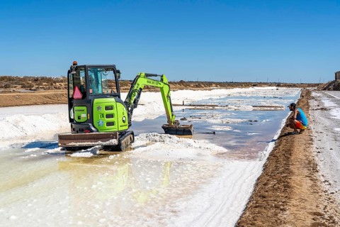 Salt extraction on the Algarve coast in Portugal, 95 per cent of Portuguese sea salt is extracted