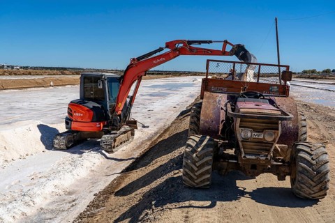 Salt extraction on the Algarve coast in Portugal, 95 per cent of Portuguese sea salt is extracted