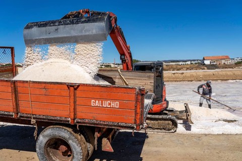 Salt extraction on the Algarve coast in Portugal, 95 per cent of Portuguese sea salt is extracted