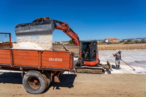 Salt extraction on the Algarve coast in Portugal, 95 per cent of Portuguese sea salt is extracted