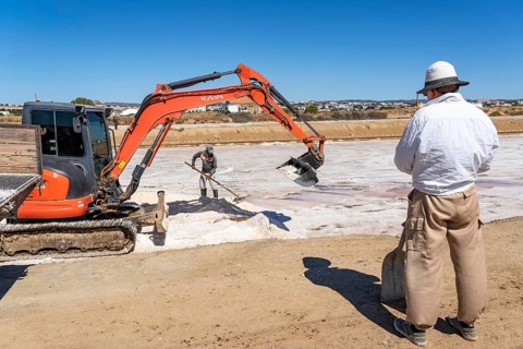Salt extraction on the Algarve coast in Portugal, 95 per cent of Portuguese sea salt is extracted