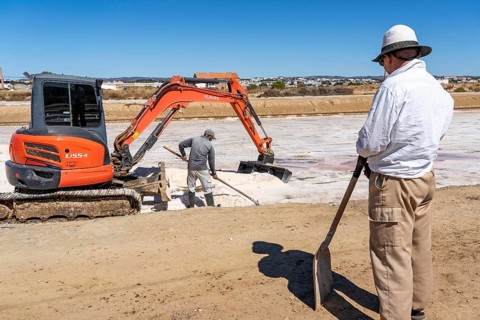 Salt extraction on the Algarve coast in Portugal, 95 per cent of Portuguese sea salt is extracted