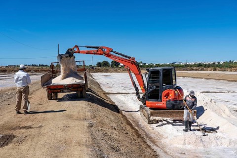 Salt extraction on the Algarve coast in Portugal, 95 per cent of Portuguese sea salt is extracted