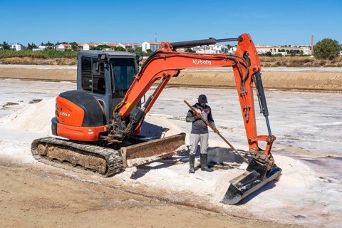 Salt extraction on the Algarve coast in Portugal, 95 per cent of Portuguese sea salt is extracted