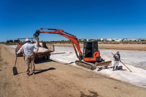Salt extraction on the Algarve coast in Portugal, 95 per cent of Portuguese sea salt is extracted