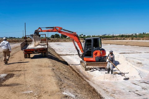 Salt extraction on the Algarve coast in Portugal, 95 per cent of Portuguese sea salt is extracted
