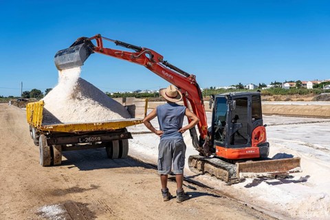 Salt extraction on the Algarve coast in Portugal, 95 per cent of Portuguese sea salt is extracted
