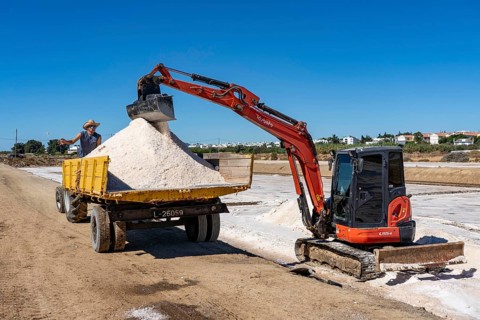 Salt extraction on the Algarve coast in Portugal, 95 per cent of Portuguese sea salt is extracted