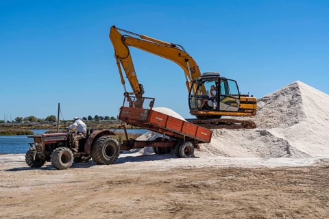 Salt extraction on the Algarve coast in Portugal, 95 per cent of Portuguese sea salt is extracted