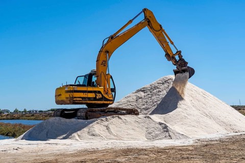 Salt extraction on the Algarve coast in Portugal, 95 per cent of Portuguese sea salt is extracted