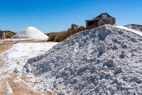 Salt extraction on the Algarve coast in Portugal, 95 per cent of Portuguese sea salt is extracted