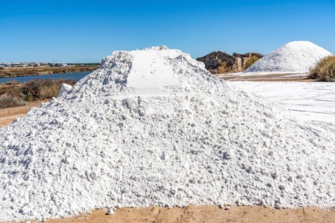 Salt extraction on the Algarve coast in Portugal, 95 per cent of Portuguese sea salt is extracted