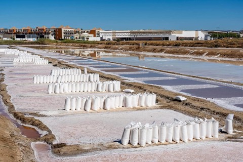 Salt extraction on the Algarve coast in Portugal, 95 per cent of Portuguese sea salt is extracted