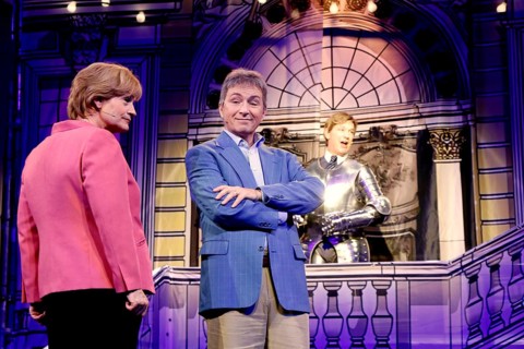 Christoph Marti (Merkel) and Tobias Bonn (Joachim Sauer) at the photo rehearsal for Miss Merkel -