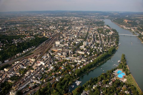 Aerial view, Rhine, Marina, Rheinlache, Koblenz, Rhineland-Palatinate, Germany, Europe Aerial view