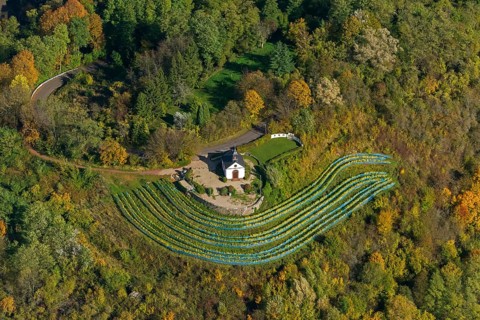 Aerial view, chapel at Ellerweg, vineyard, Merzig, Saarland, Germany, Europe, birds-eyes view,
