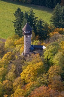 Aerial view, Wildenburg castle ruins in the Wildenburg nature reserve near Kempfeld in the Idarwald