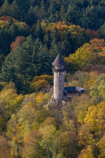 Aerial view, Wildenburg castle ruins in the Wildenburg nature reserve near Kempfeld in the Idarwald
