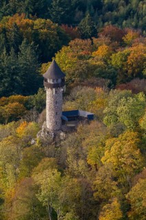 Aerial view, Wildenburg castle ruins in the Wildenburg nature reserve near Kempfeld in the Idarwald