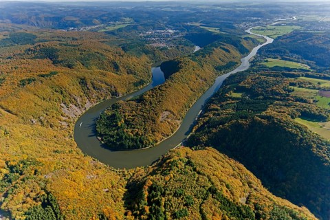 Aerial photo, Saarschleife, Saar, Burg Montclair, Mettlach, Saarland, Germany, Europe, birds-eyes