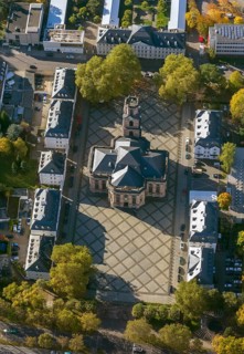 Baroque Ludwigskirche, Ludwigsplatz, Saarbrücken, Saarland, Germany, Europe, aerial view,