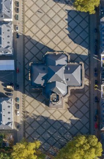 Baroque Ludwigskirche, Ludwigsplatz, Saarbrücken, Saarland, Germany, Europe, aerial view,