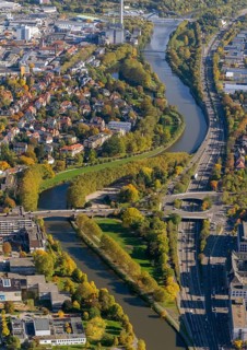 Roundabout BismarckbrückeSaar, Saar Island, Saarbrücken, Saarland, Germany, Europe, aerial view,