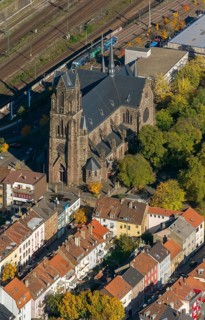 Church of St. Joseph in Malstatt, Saarbrücken, Saarland, Germany, Europe, aerial view, birds-eyes