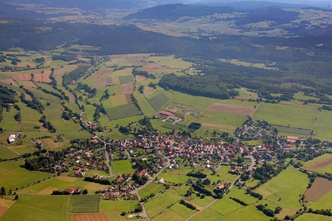 Aerial photograph, Schwarzenborn camp, tree meadow, Schwarzenborn, Hesse, Germany, Europe Aerial
