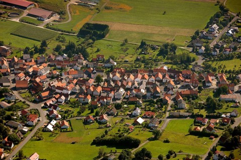 Aerial photograph, Schwarzenborn camp, tree meadow, Schwarzenborn, Hesse, Germany, Europe Aerial