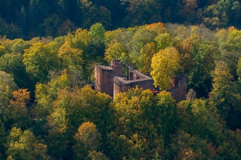 Aerial photo, Montclair Castle, castle tower, at the Saarschleife Mettlach, Taben-Rodt, Saarland,