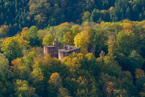 Aerial photo, Montclair Castle, castle tower, at the Saarschleife Mettlach, Taben-Rodt, Saarland,