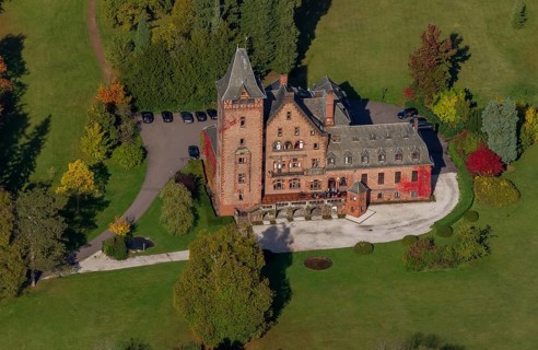 Aerial photo, guest house Schloss Saareck, Mettlach, Saarland, Germany, Europe, birds-eyes view,