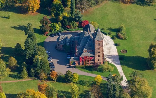 Aerial photo, guest house Schloss Saareck, Mettlach, Saarland, Germany, Europe, birds-eyes view,
