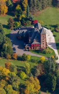 Aerial photo, guest house Schloss Saareck, Mettlach, Saarland, Germany, Europe, birds-eyes view,