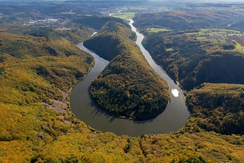 Aerial photo, Saarschleife, Saar, Burg Montclair, Mettlach, Saarland, Germany, Europe, birds-eyes