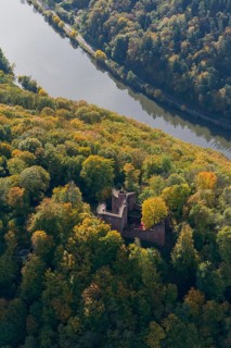 Aerial photo, Montclair Castle, castle tower, at the Saarschleife Mettlach, Taben-Rodt, Saarland,
