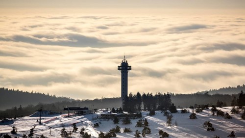 The Effelsberg, ski paradise in the Hochsauerland near Willingen with a view of a closed cloud