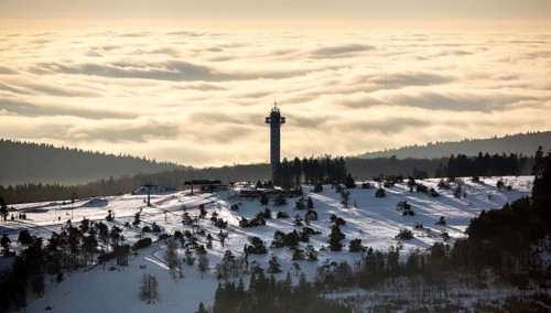 The Effelsberg, ski paradise in the Hochsauerland near Willingen with a view of a closed cloud