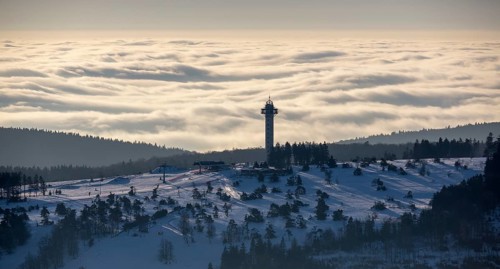 The Effelsberg, ski paradise in the Hochsauerland near Willingen with a view of a closed cloud