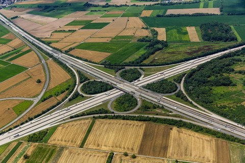 Motorway junction Walldorf, A5 and A6, cloverleaf, Walldorf, Baden-Württemberg, Germany, Europe,