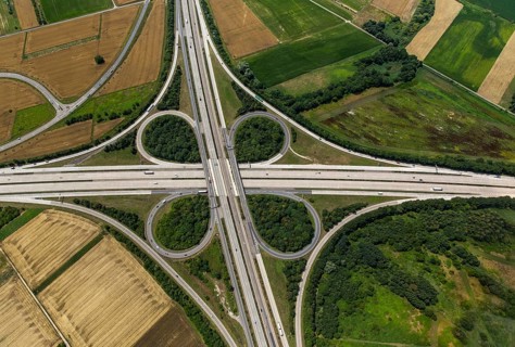 Motorway junction Walldorf, A5 and A6, cloverleaf, Walldorf, Baden-Württemberg, Germany, Europe,