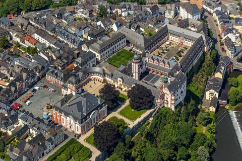 Renaissance castle Weilburg, Weilburg castle, baroque castle, old town hall and castle church with