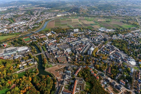 City centre, Saarlouis, Saarbrücken, Saarland, Germany, Europe, aerial view, birds-eyes view,