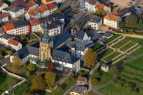 Church and Benedictine Abbey Tholey, Tholey, Saarbrücken, Saarland, Germany, Europe, aerial view,