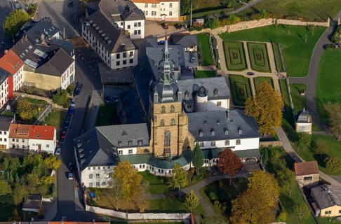 Church and Benedictine Abbey Tholey, Tholey, Saarbrücken, Saarland, Germany, Europe, aerial view,