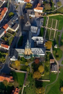 Church and Benedictine Abbey Tholey, Tholey, Saarbrücken, Saarland, Germany, Europe, aerial view,